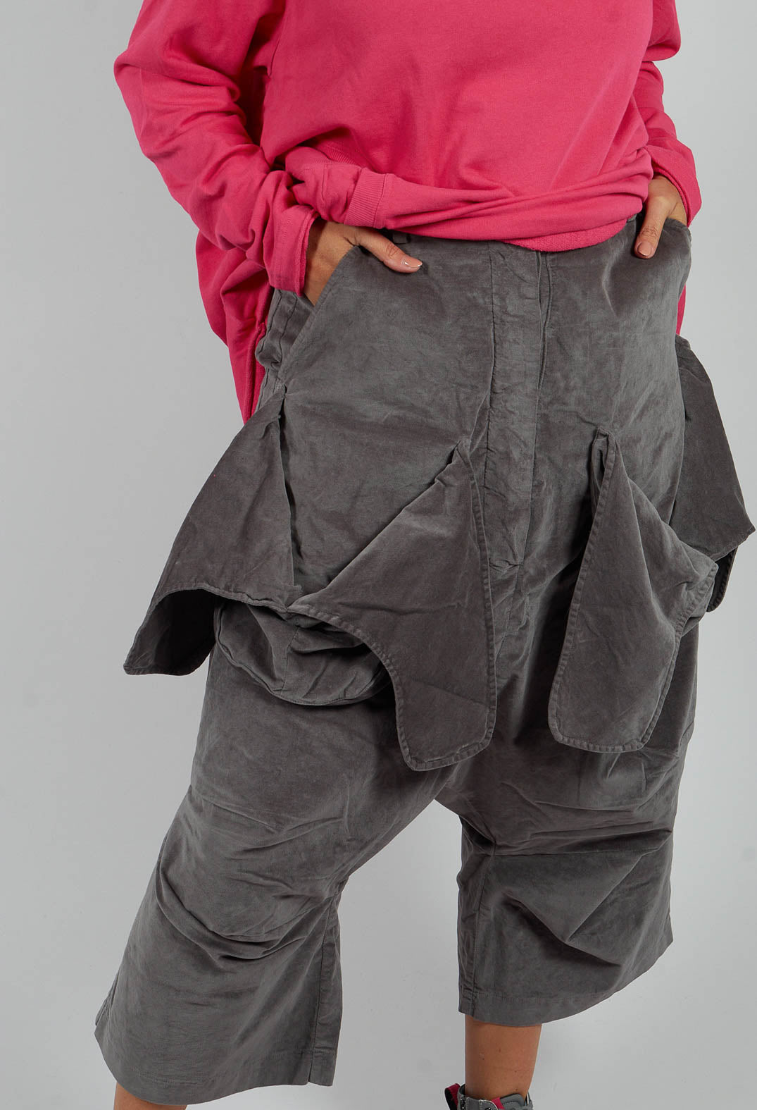 Drop Crotch Trousers with Feature Pockets in Dark Grey - 3230105