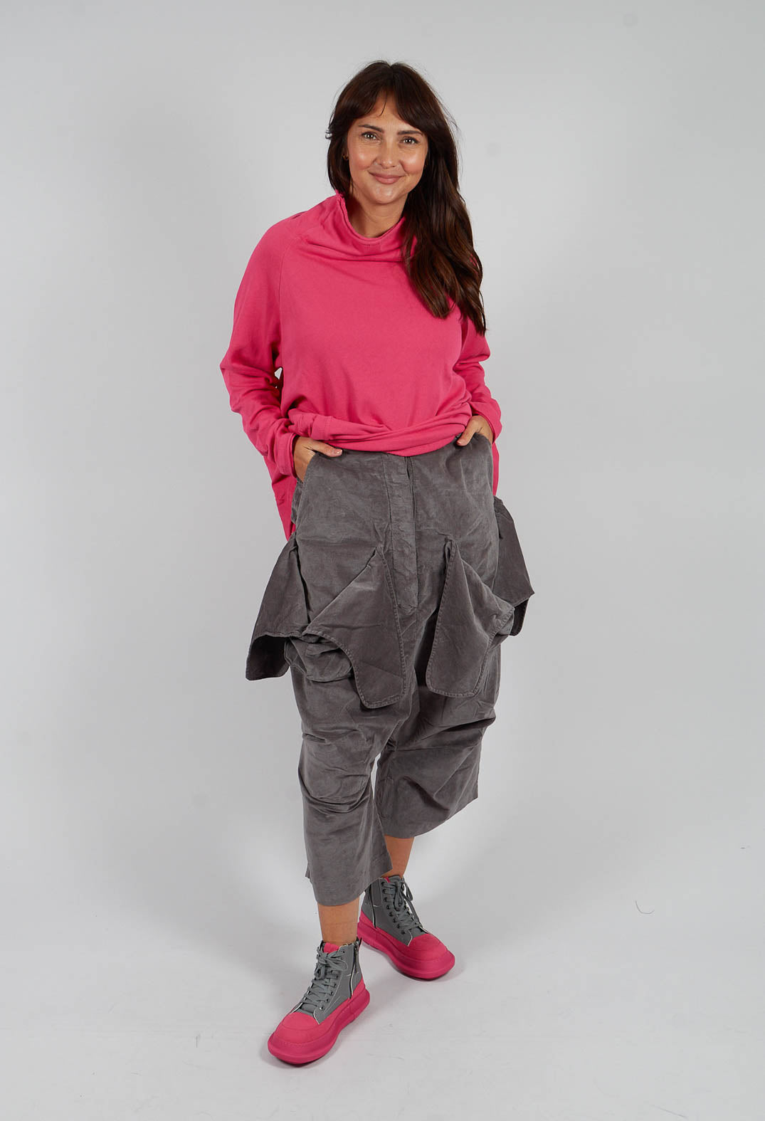 Drop Crotch Trousers with Feature Pockets in Dark Grey - 3230105
