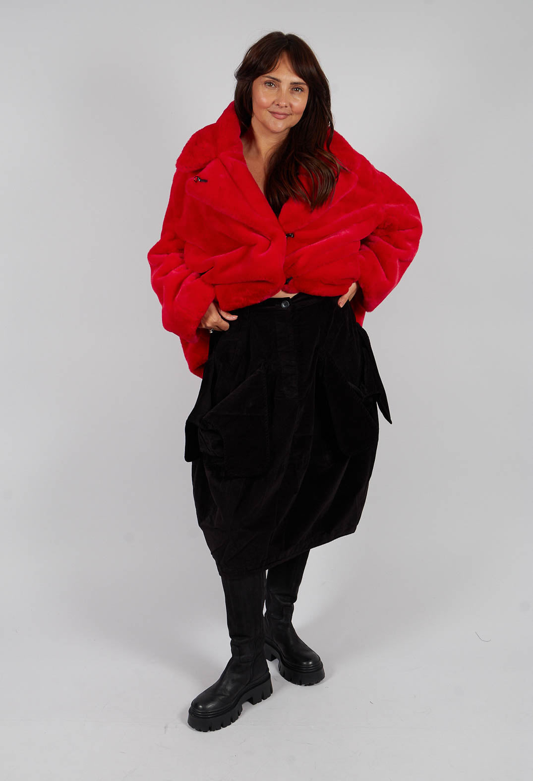 Velvet Skirt with Feature Pockets in Black - 3230306