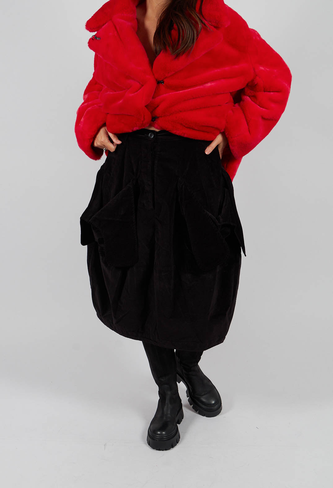 Velvet Skirt with Feature Pockets in Black - 3230306