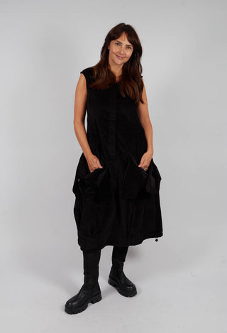 Velvet Dress with Feature Pockets in Black - 3230907