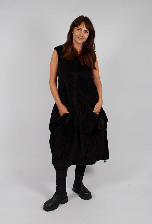Velvet Dress with Feature Pockets in Black - 3230907