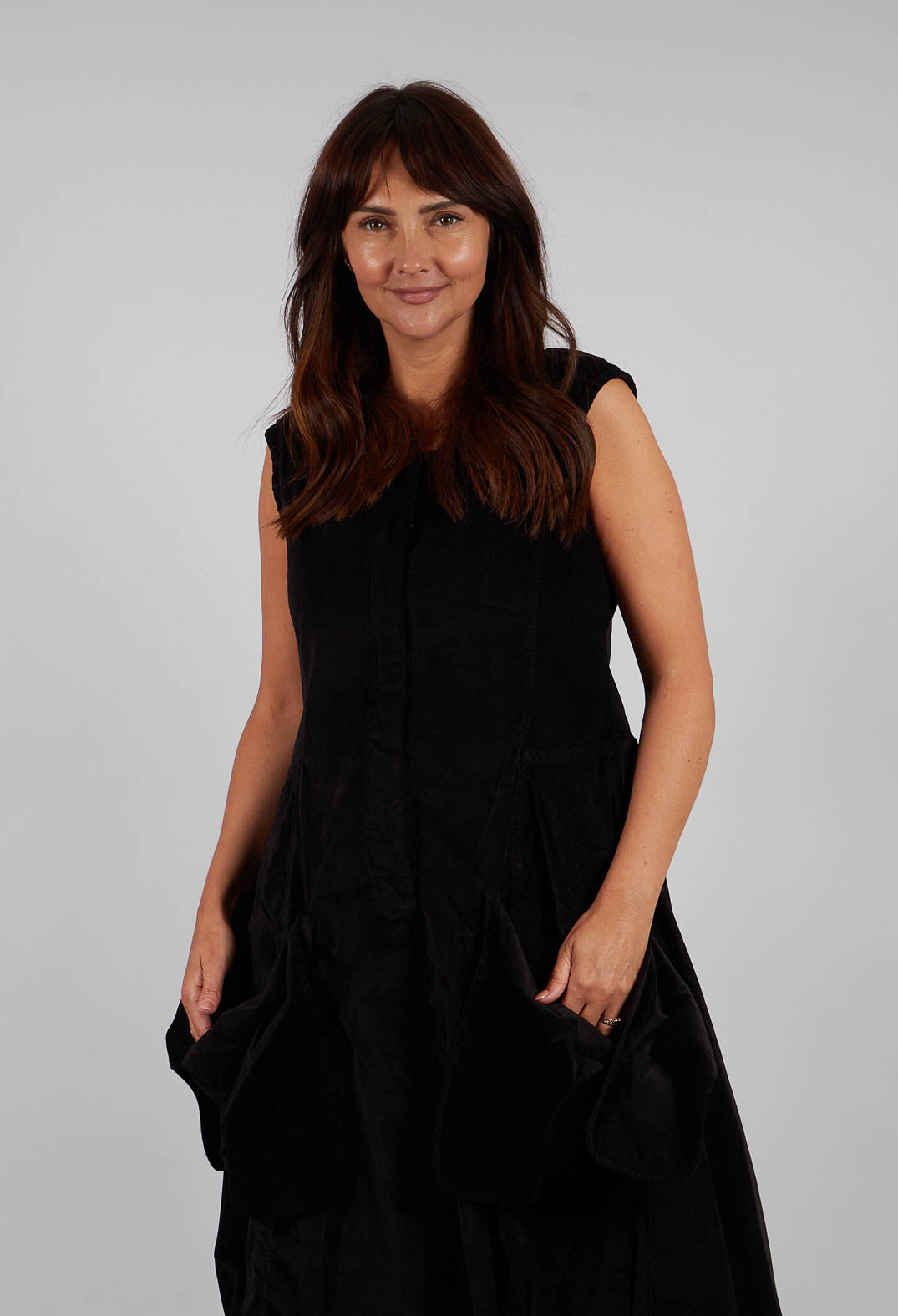 Velvet Dress with Feature Pockets in Black - 3230907