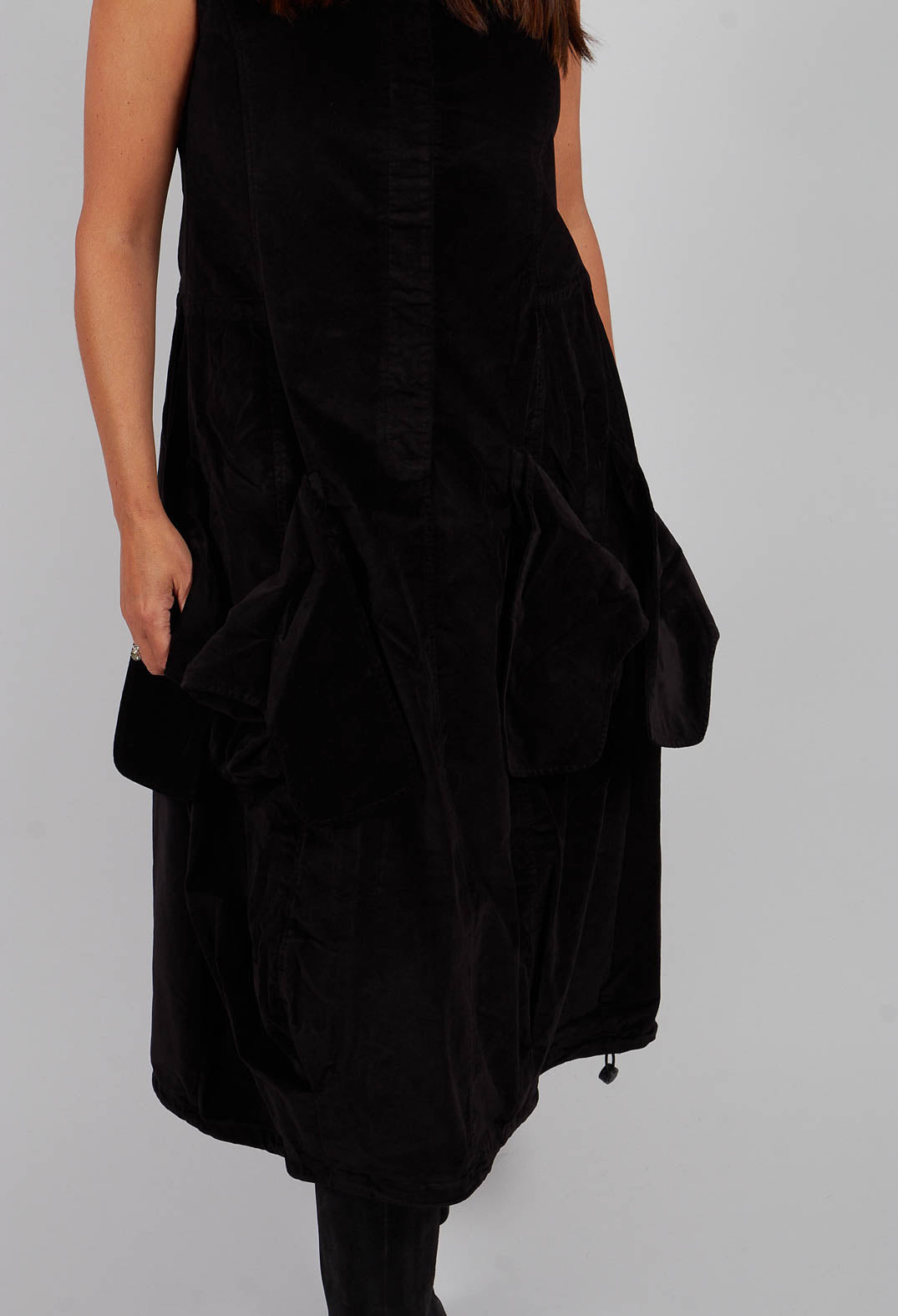 Velvet Dress with Feature Pockets in Black - 3230907
