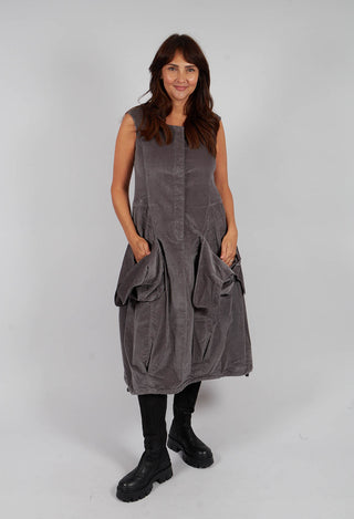 Velvet Dress with Feature Pockets in Dark Grey - 3230907