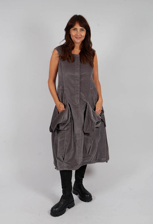 Velvet Dress with Feature Pockets in Dark Grey - 3230907