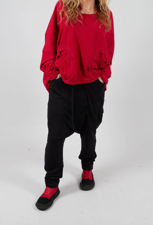 Drop Crotch Trousers with Circular Pocket in Black - 3250102