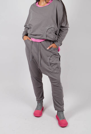 Drop Crotch Trousers with Circular Pocket in Dark Grey - 3250102
