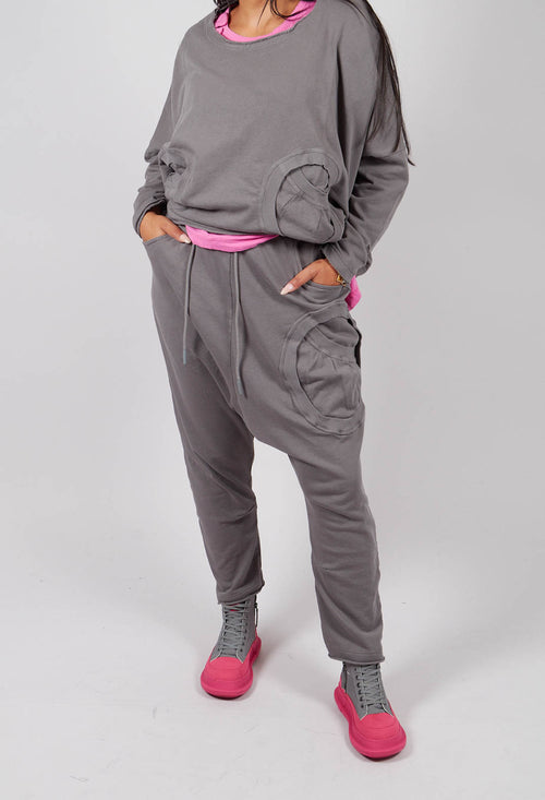 Drop Crotch Trousers with Circular Pocket in Dark Grey - 3250102