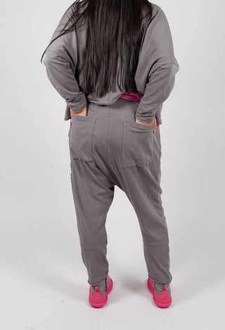 Drop Crotch Trousers with Circular Pocket in Dark Grey - 3250102