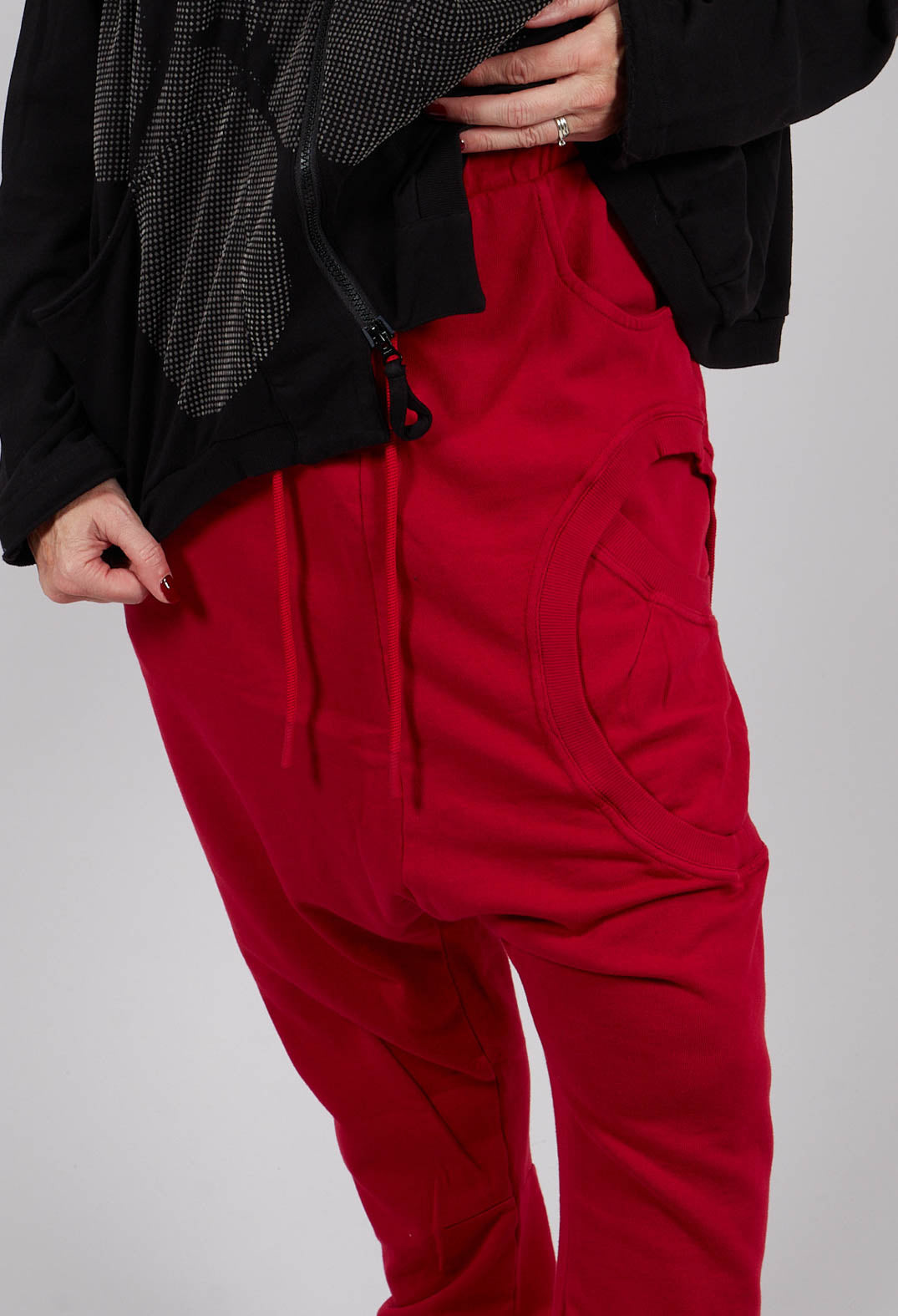 Drop Crotch Trousers with Circular Pocket in Rose - 3250102