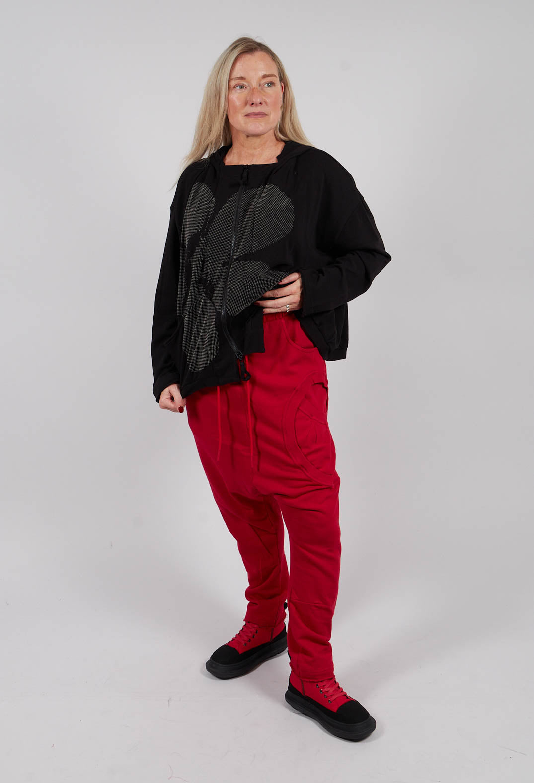 Drop Crotch Trousers with Circular Pocket in Rose - 3250102