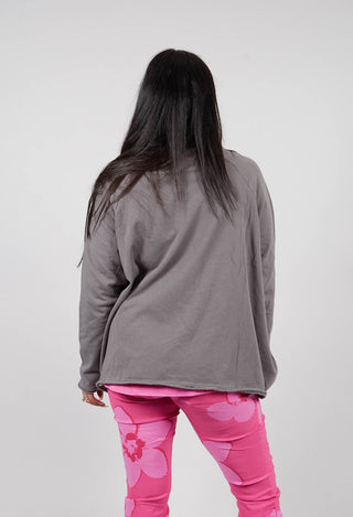 Cowl Neck Top with Circular Pocket in Dark Grey - 3250505
