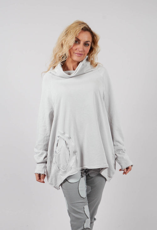 Cowl Neck Top with Circular Pocket in Light Grey - 3250505