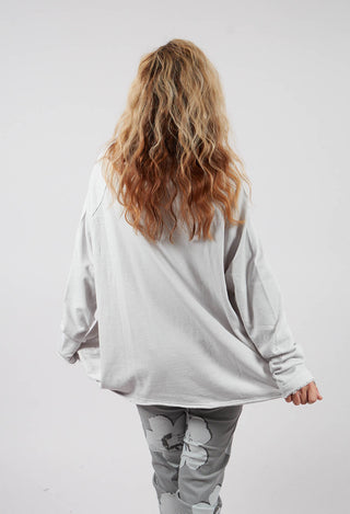 Cowl Neck Top with Circular Pocket in Light Grey - 3250505