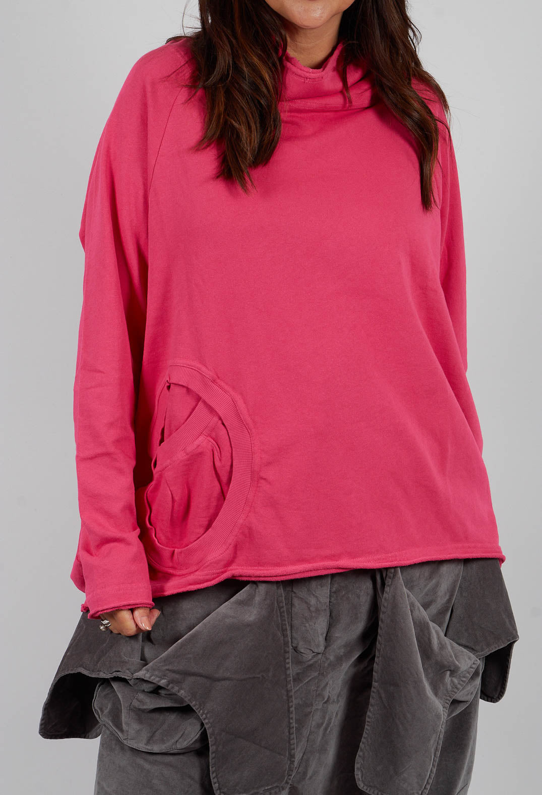 Cowl Neck Top with Circular Pocket in Lotus - 3250505