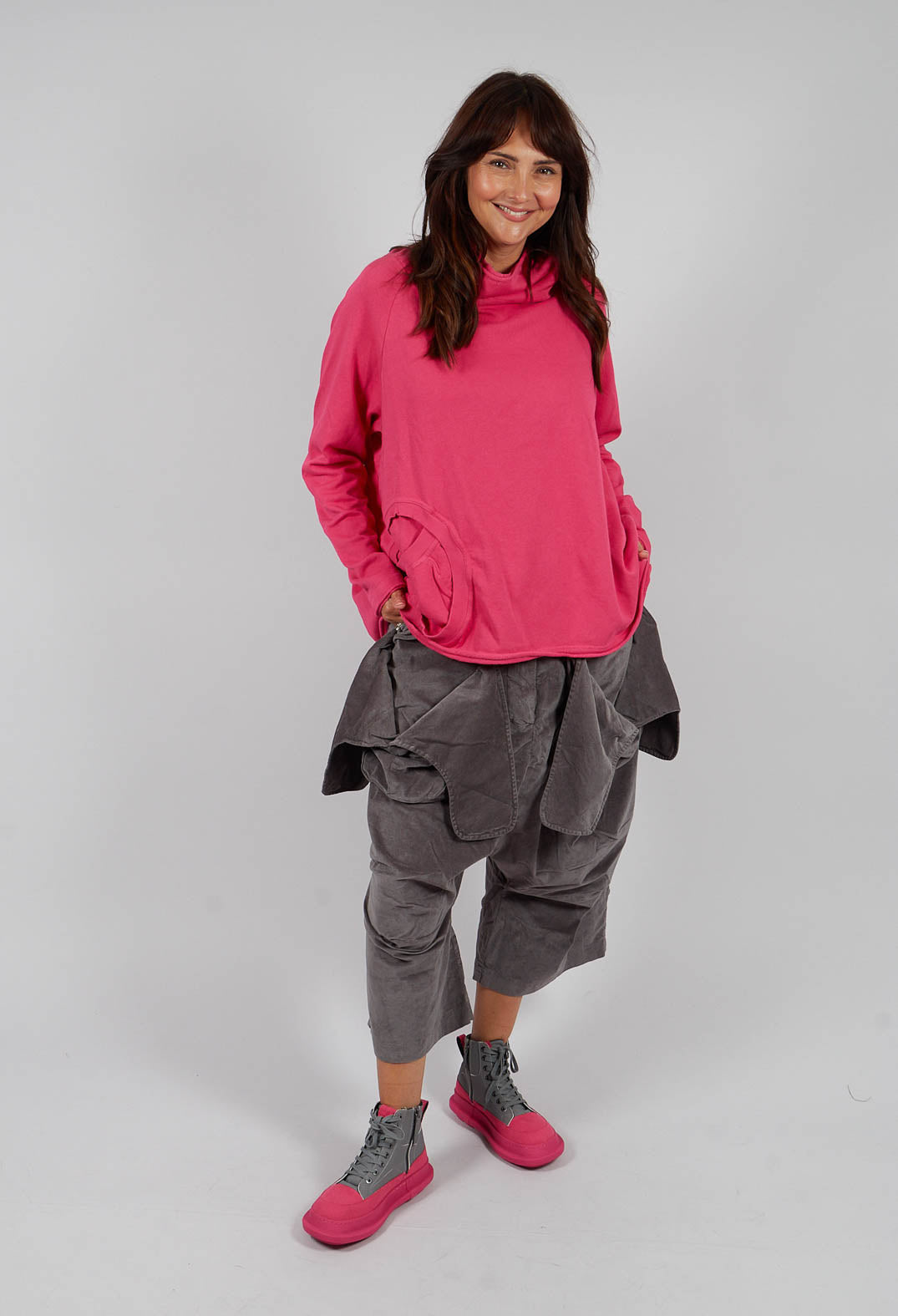 Cowl Neck Top with Circular Pocket in Lotus - 3250505
