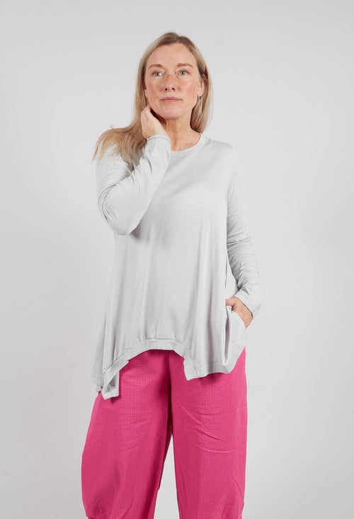 PRE-ORDER - Long Sleeve T-Shirt with Asymmetric Hem in Light Grey (Pictured in Rose) - 3260501