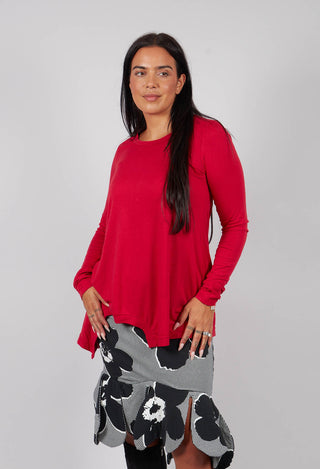 Long Sleeve T-Shirt with Asymmetric Hem in Rose - 3260501