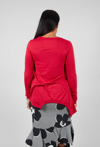 Long Sleeve T-Shirt with Asymmetric Hem in Rose - 3260501