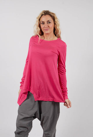 Long Sleeve T-Shirt with Asymmetric Hem in Lotus - 3260501