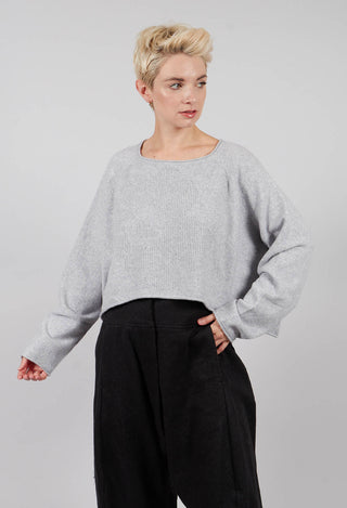 Cropped Pullover with Stitched Motif in Light Grey - 3270702