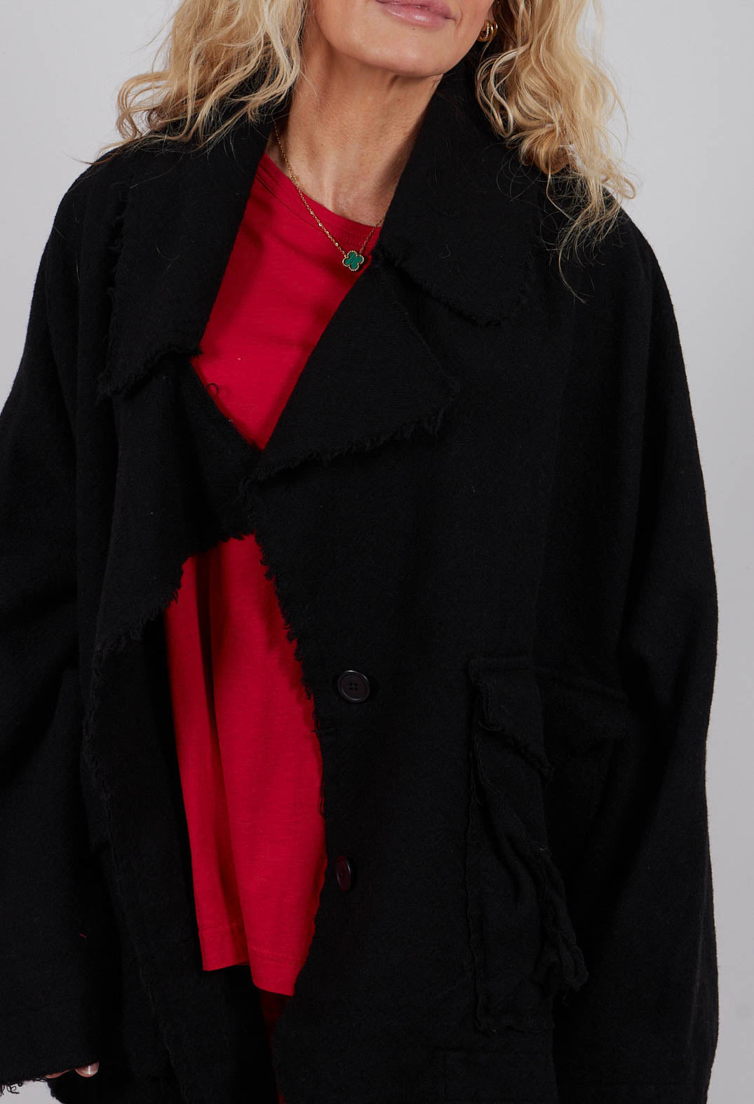 Oversized Jacket with Raw Edges in Black - 3281101