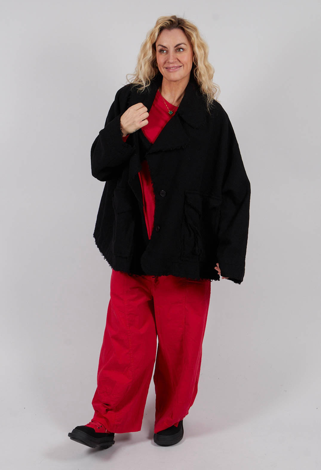 Oversized Jacket with Raw Edges in Black - 3281101