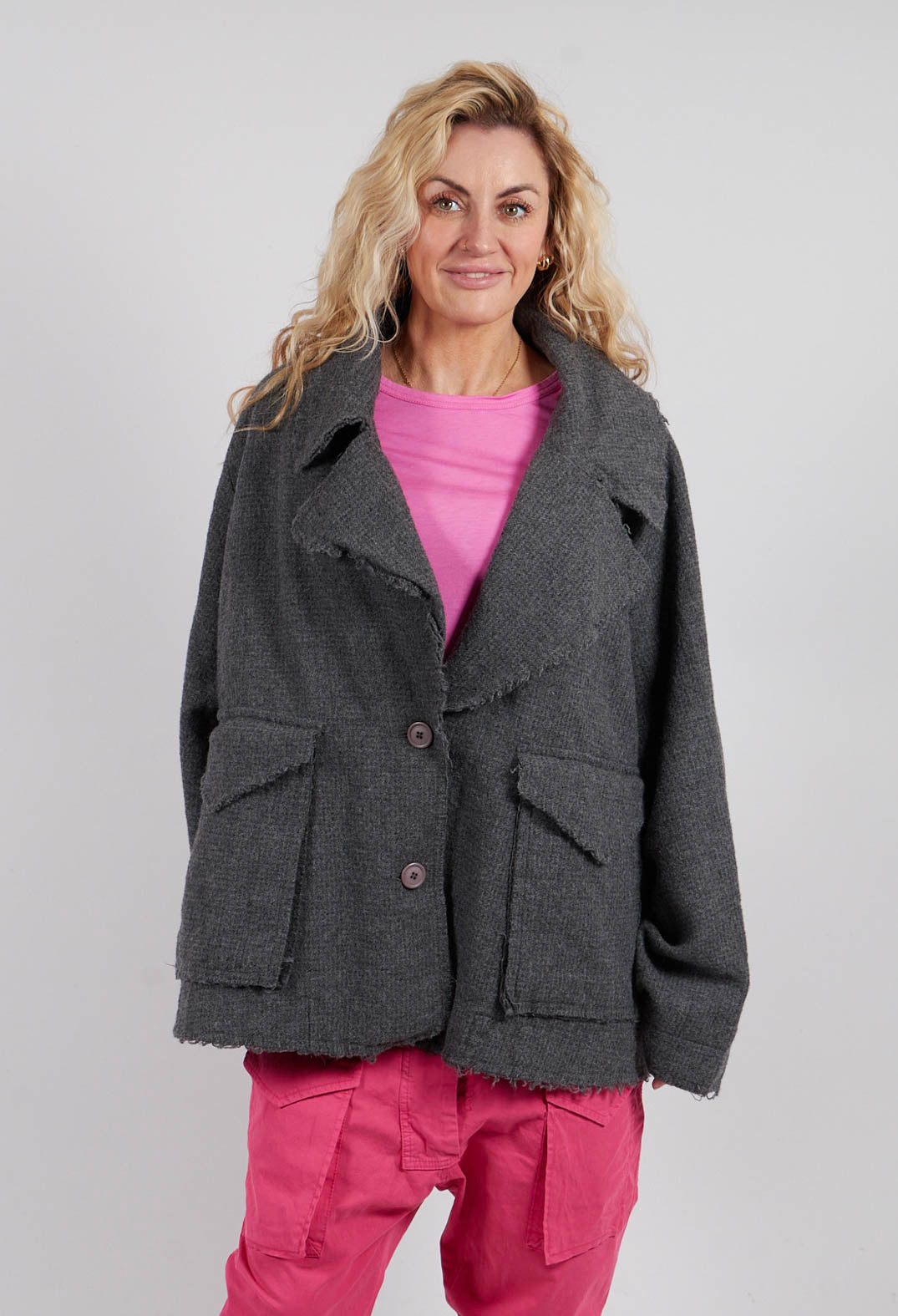 Oversized Jacket with Raw Edges in Dark Grey - 3281101