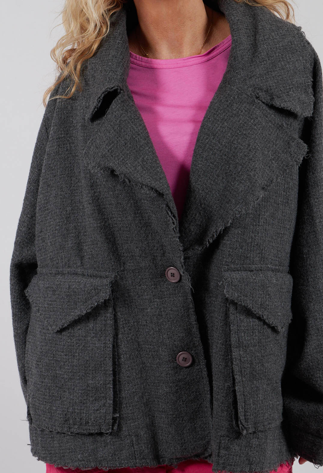 Oversized Jacket with Raw Edges in Dark Grey - 3281101