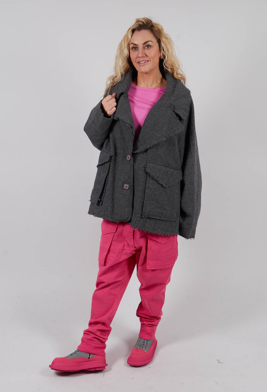 Oversized Jacket with Raw Edges in Dark Grey - 3281101