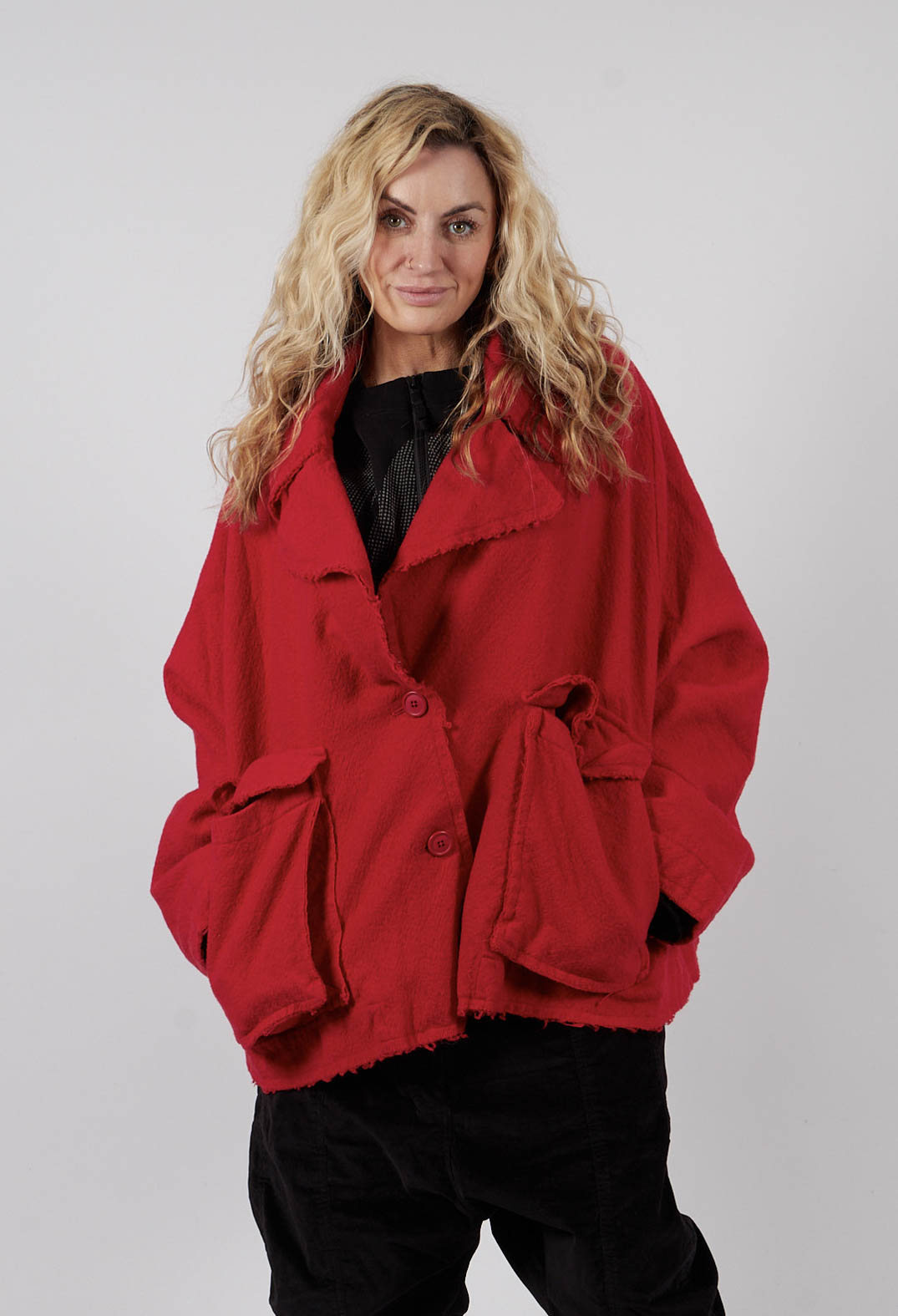 Oversized Jacket with Raw Edges in Rose - 3281101