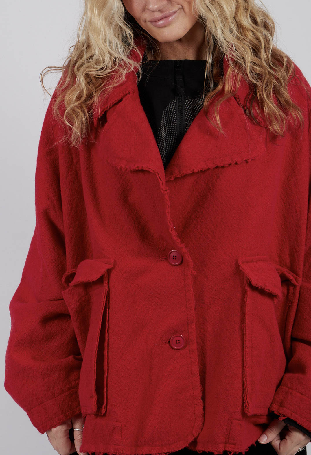 Oversized Jacket with Raw Edges in Rose - 3281101