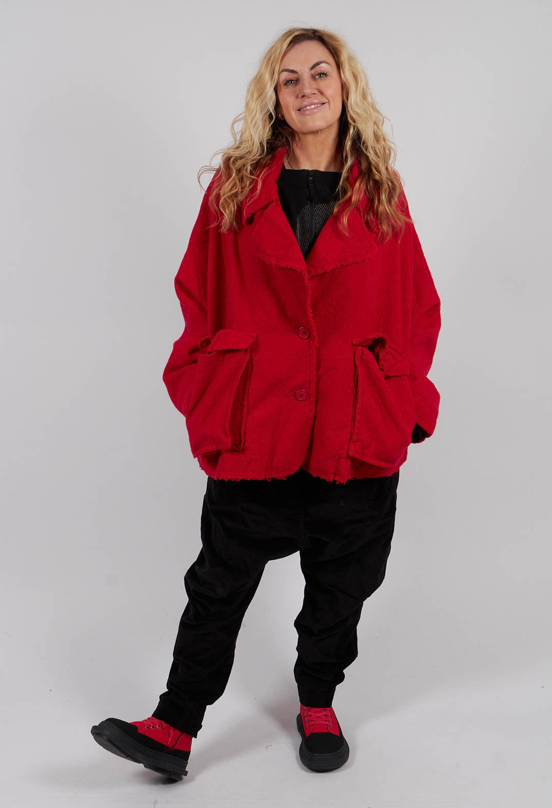 Oversized Jacket with Raw Edges in Rose - 3281101