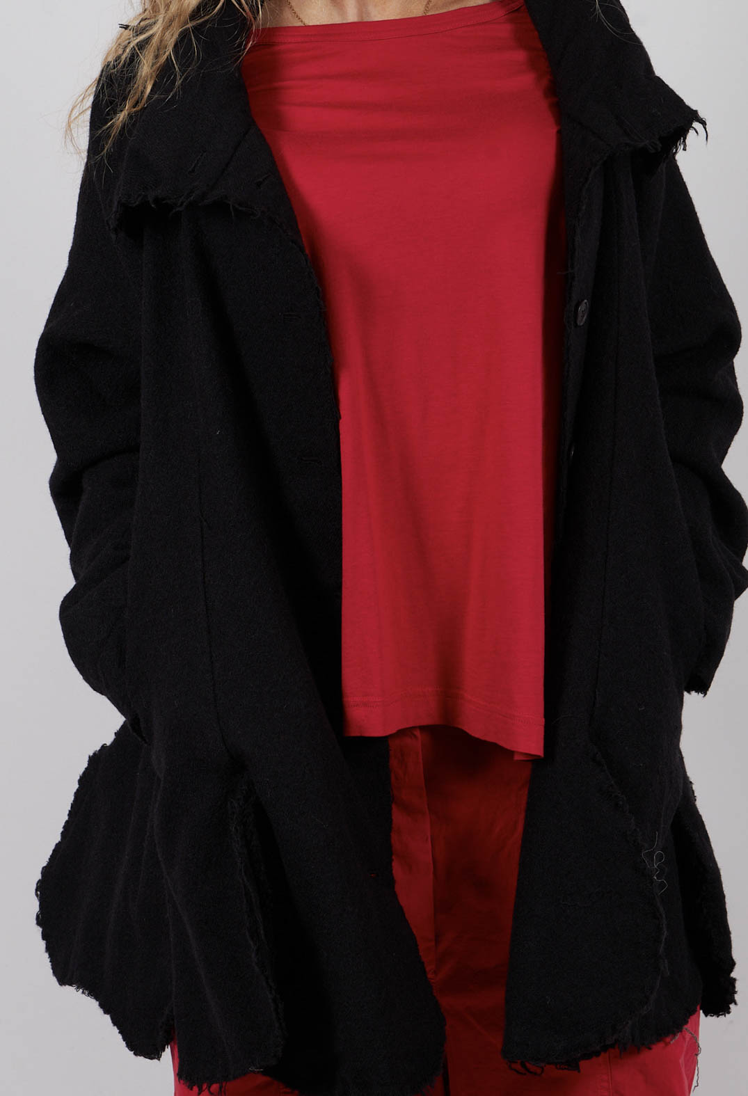 Tulip Hem Jacket with Raw Edges in Black - 3281102