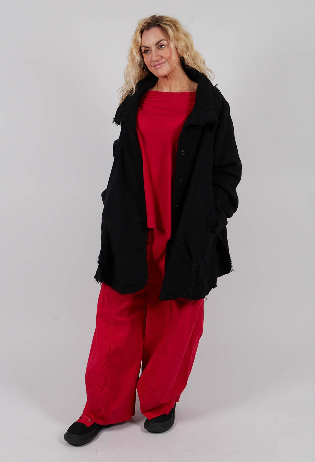 Tulip Hem Jacket with Raw Edges in Black - 3281102