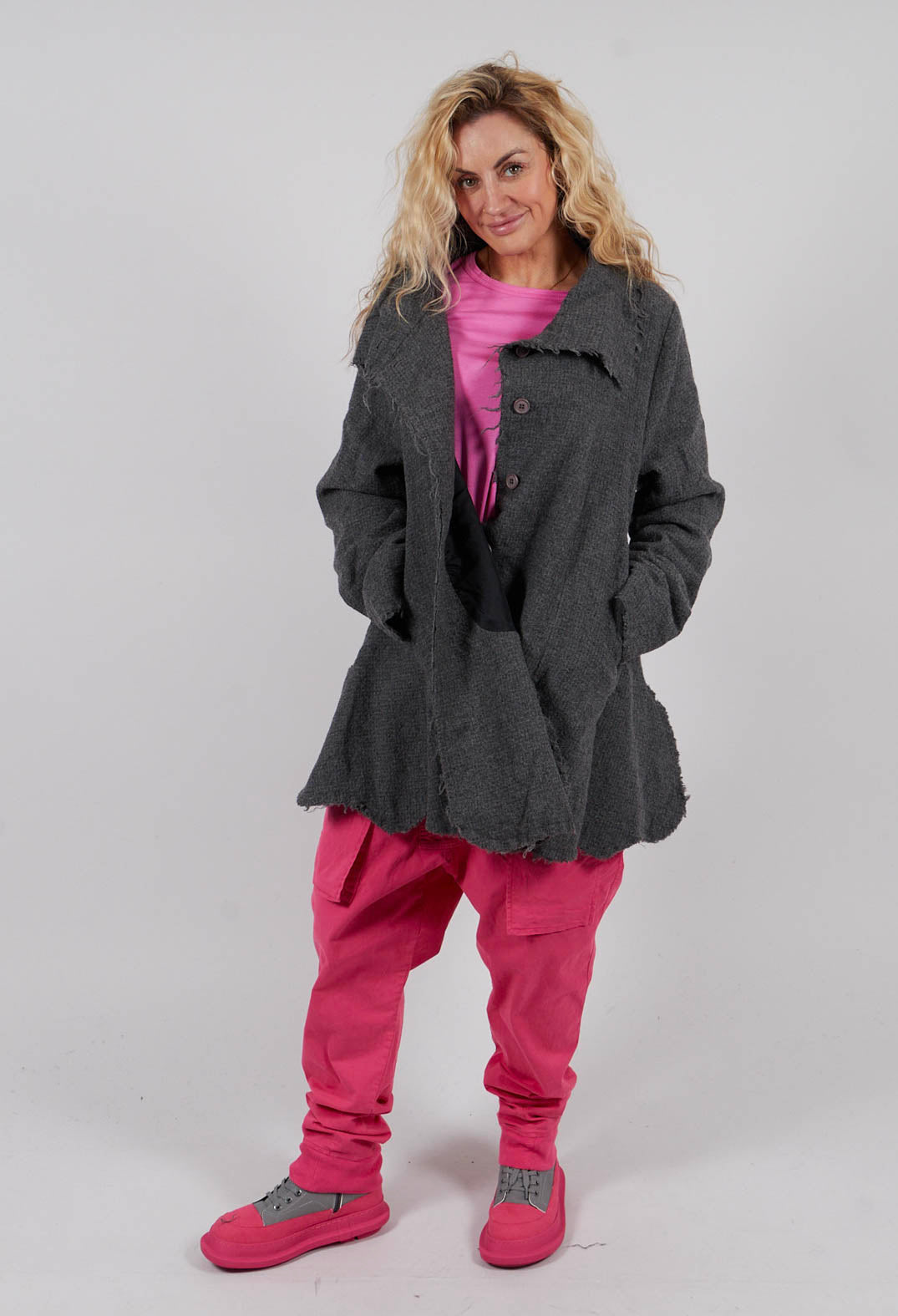 Tulip Hem Jacket with Raw Edges in Dark Grey - 3281102
