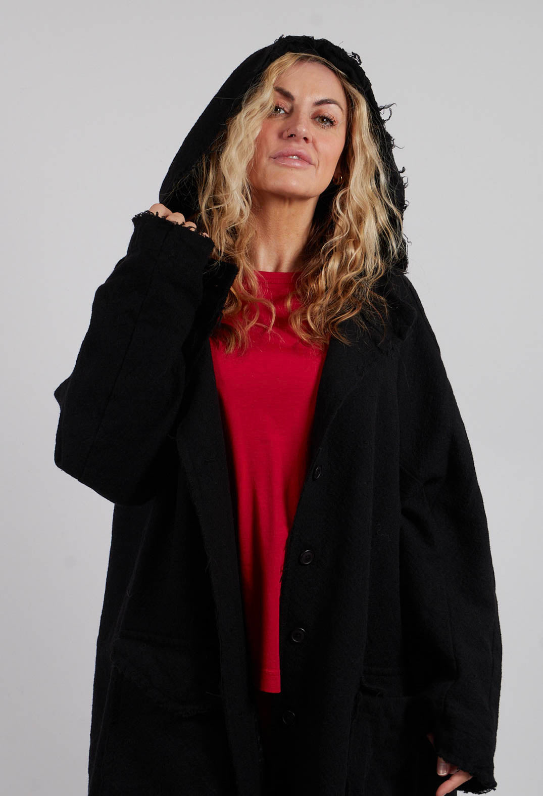 Coat with Raw Edges in Black - 3281203