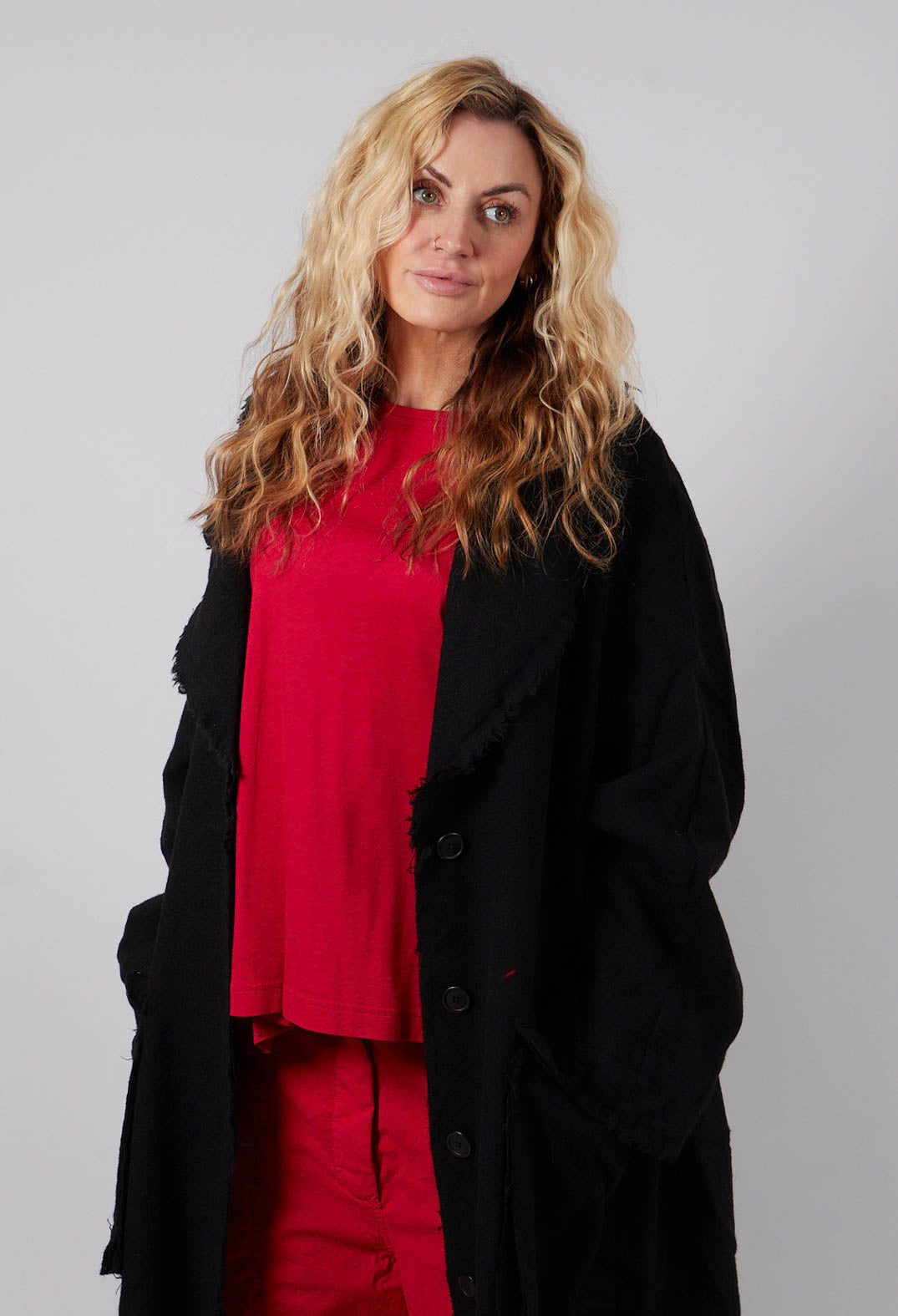 Long Coat with Raw Edges in Black - 3281204