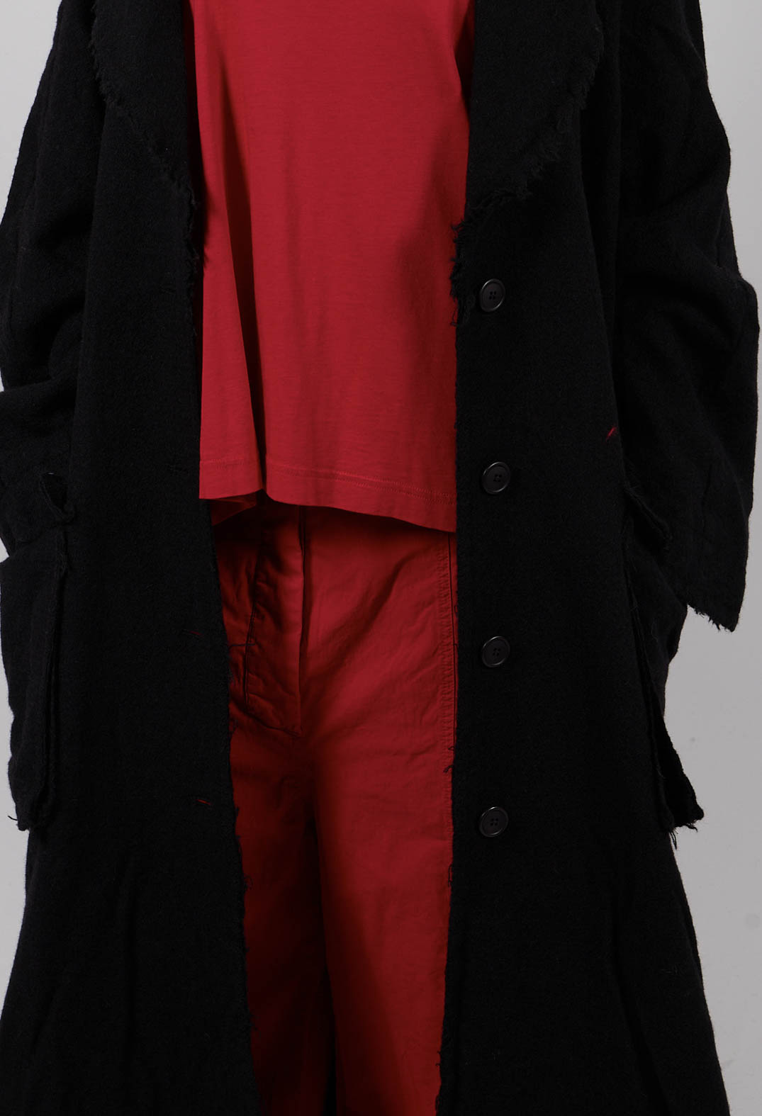 Long Coat with Raw Edges in Black - 3281204