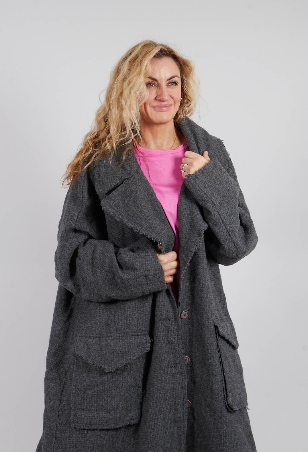Long Coat with Raw Edges in Dark Grey - 3281204