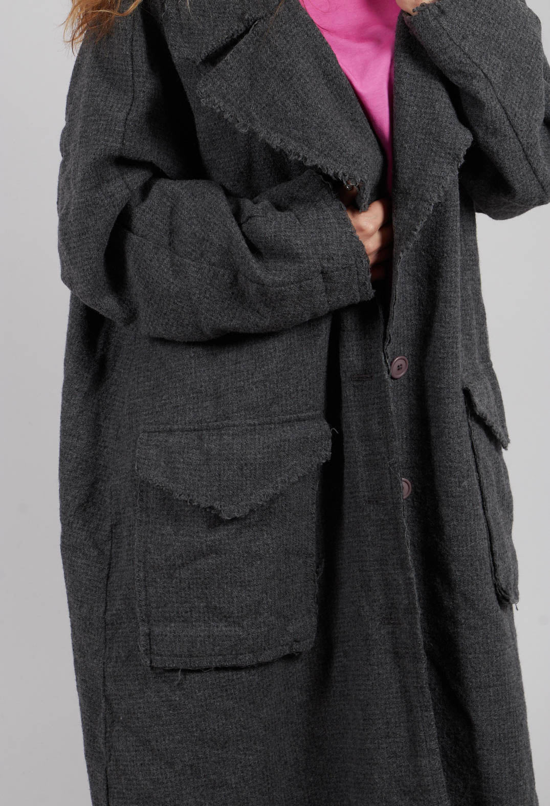 Long Coat with Raw Edges in Dark Grey - 3281204