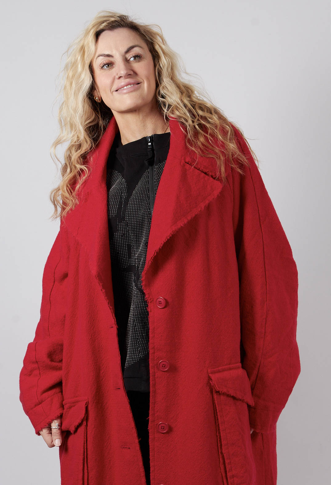 Long Coat with Raw Edges in Rose - 3281204