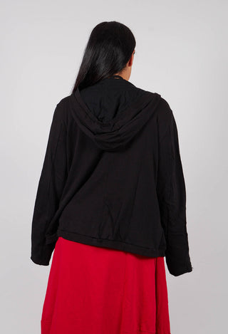 Zip Up Hooded Jacket in Black with Greyflock - 3291115