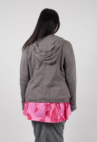 Zip Up Hooded Jacket in Dark Grey with Blackflock - 3291115