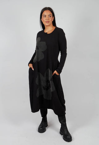 Tulip Hem Jersey Dress in Black with Greyflock - 3290917