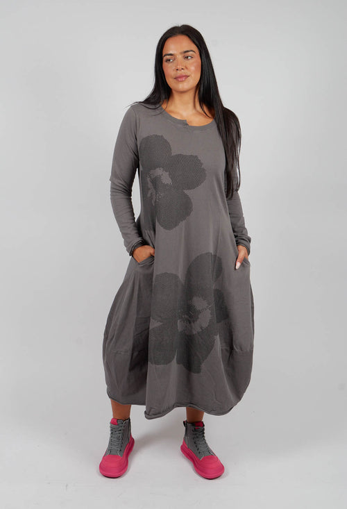 Tulip Hem Jersey Dress in Dark Grey with Blackflock - 3290917