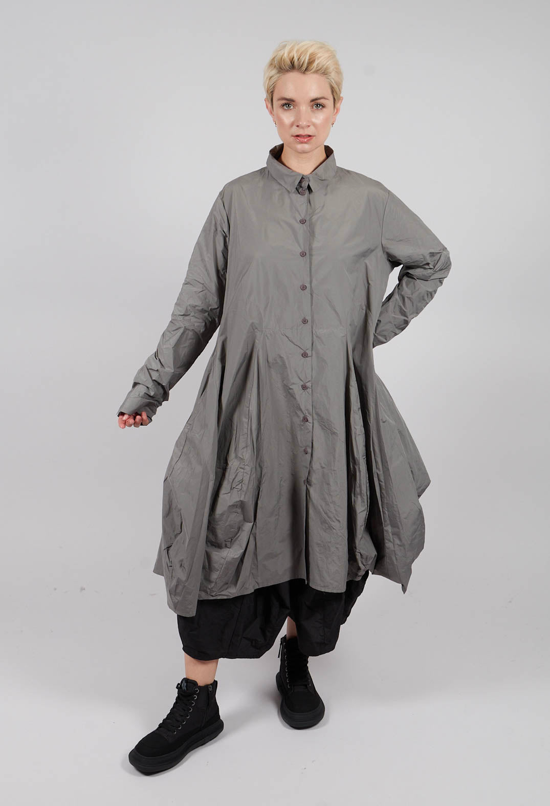 Shirt Dress with Tulip Hem in Dark Grey - 3300906