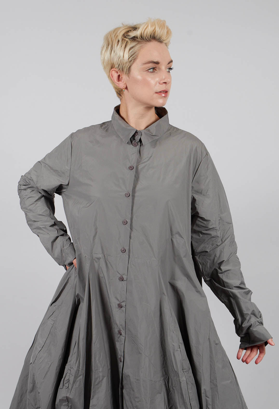 Shirt Dress with Tulip Hem in Dark Grey - 3300906