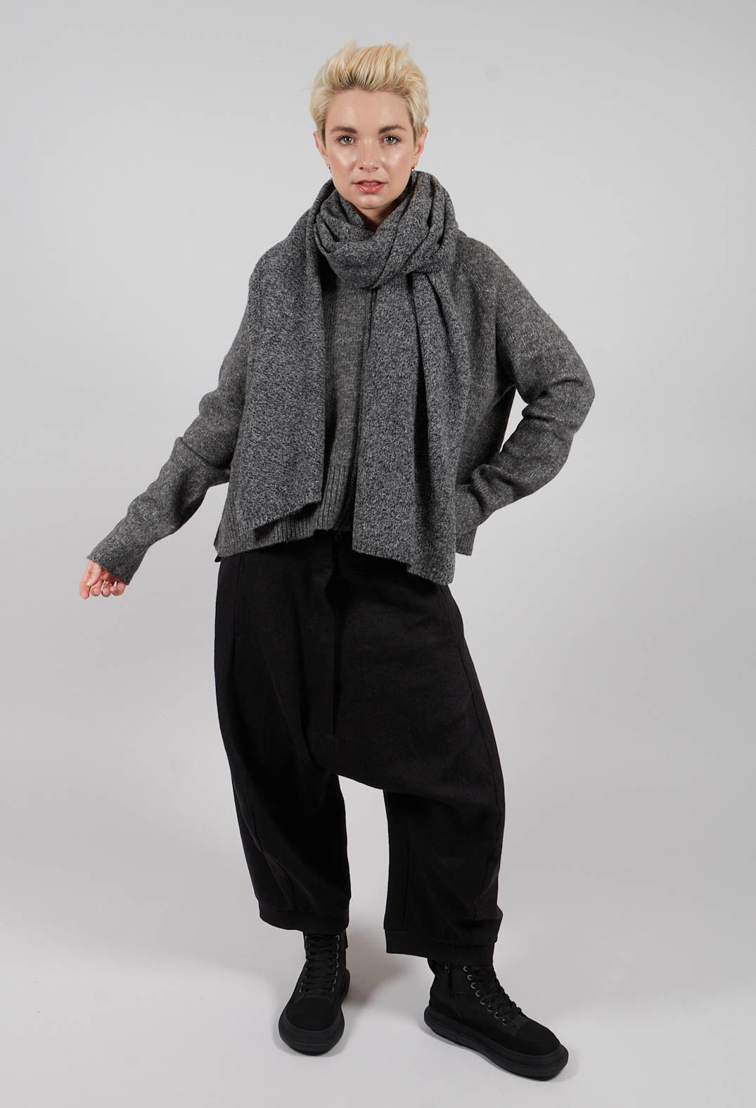 Oversized Knitted Scarf in Dark Grey - 3317705